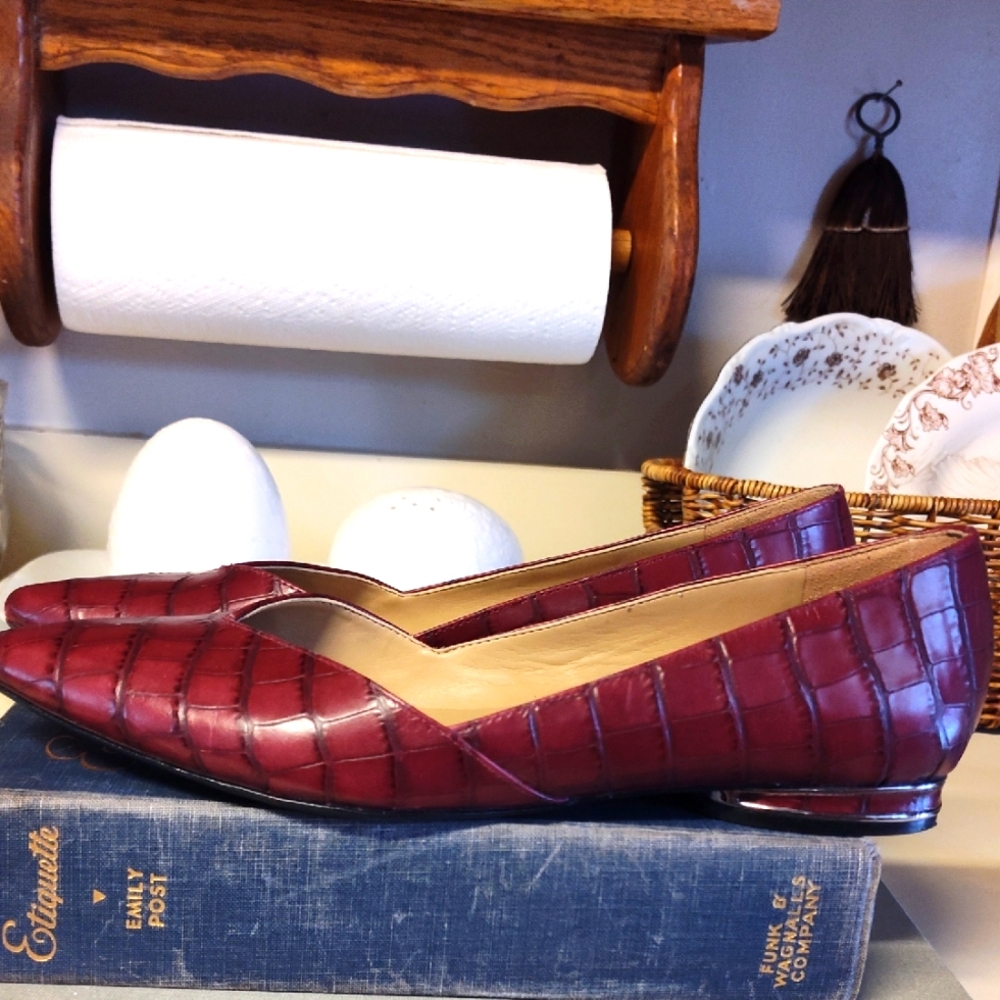 Naturalizer Havana Burgundy Ballet Flat Genuine Leather Croc Embossed Sz 7